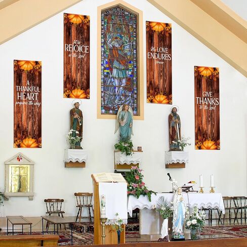Hosuly 4 Pcs Church Banners for Sanctuary Wall Fall Harvest Banners with Scripture Bible Verses Banner Welcome Inspirational Religious Praise Hanging Signs for Church Decor, 2 x 6 Feet(Fall) in Saudi Arabia