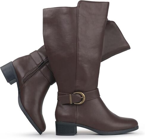 Hawkwell Women's Extra Wide Calf Pull On Side Zipper Knee High Boots in Saudi Arabia