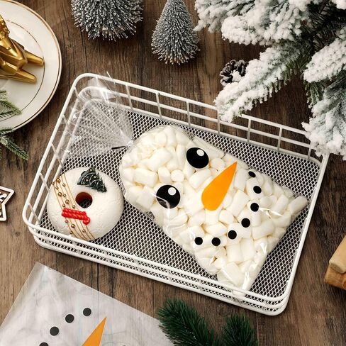 JarThenaAMCS 150Pcs Christmas Cellophane Treat Bags - Cute Winter Snowman Candy Cookie Plastic Xmas Cello Goodie With Twist Ties for Holiday Party Favors in Saudi Arabia