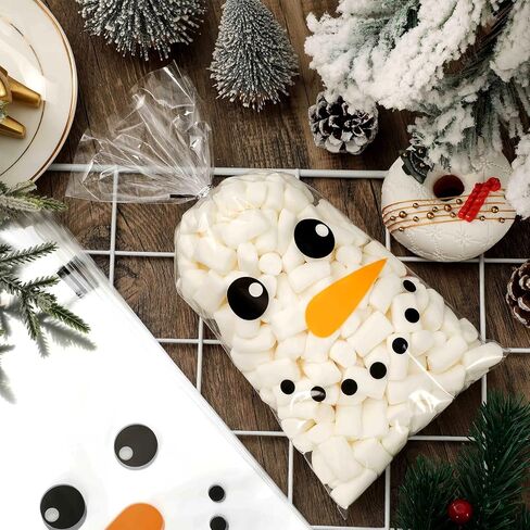 JarThenaAMCS 150Pcs Christmas Cellophane Treat Bags - Cute Winter Snowman Candy Cookie Plastic Xmas Cello Goodie With Twist Ties for Holiday Party Favors in Saudi Arabia