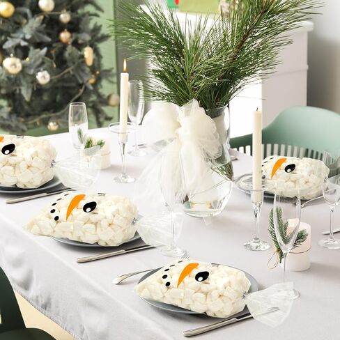 JarThenaAMCS 150Pcs Christmas Cellophane Treat Bags - Cute Winter Snowman Candy Cookie Plastic Xmas Cello Goodie With Twist Ties for Holiday Party Favors in Saudi Arabia