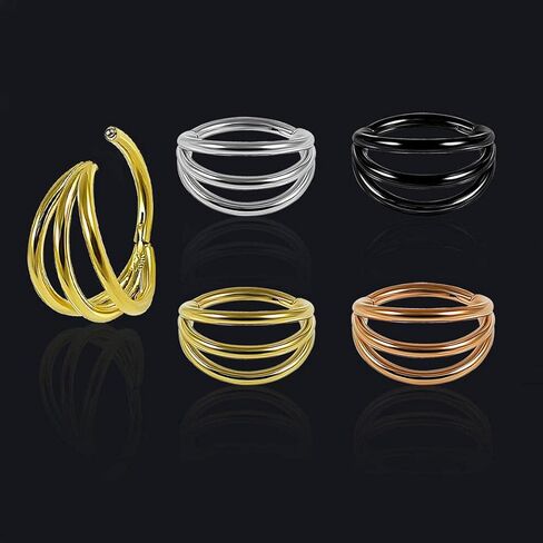 MissNity 18G 8mm Hinged Segment Nose Ring, Triple Open Stack Hoops with Clear CZ for Single Piercing, 316L Surgical Steel Septum Clicker Lip Ring Helix Earrings Ear Lobe Piercing Jewelry in Saudi Arabia