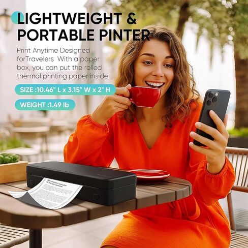 Portable Thermal Printer for Travel, Wireless Bluetooth Inkless Mini Printer w/ 300DPI , Supports 8.5" x 11" US Letter, Legal, A4 & A5 Paper, Compatible w/ Android, iOS, Laptop for Home, Office Use in Saudi Arabia
