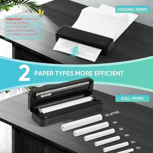 Portable Thermal Printer for Travel, Wireless Bluetooth Inkless Mini Printer w/ 300DPI , Supports 8.5" x 11" US Letter, Legal, A4 & A5 Paper, Compatible w/ Android, iOS, Laptop for Home, Office Use in Saudi Arabia