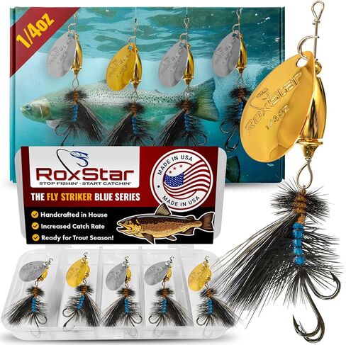 𝐑𝐨𝐱𝐒𝐭𝐚𝐫 سلسلة محفزات Fly Strikers 10pk 1/16oz - مصنوعة يدويًا في الولايات المتحدة الأمريكية - أداة صيد الأسماك الدوارة الأكثر تنوعًا على المستوى الوطني للباس والسلمون المرقط والبايك والرأس الفولاذي in Saudi Arabia