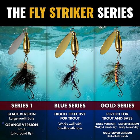 𝐑𝐨𝐱𝐒𝐭𝐚𝐫 سلسلة محفزات Fly Strikers 10pk 1/16oz - مصنوعة يدويًا في الولايات المتحدة الأمريكية - أداة صيد الأسماك الدوارة الأكثر تنوعًا على المستوى الوطني للباس والسلمون المرقط والبايك والرأس الفولاذي in Saudi Arabia