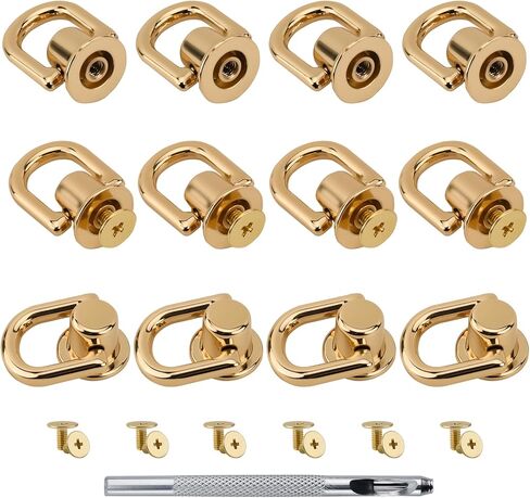 12 PCS D Rings for Purse with Hole Punch Tool - 360 Degree Rotatable D Ring for Purse, Bag Hardware, Belt, DIY Leather Craft, Craft Accessories Decoration (Gold) in Kuwait