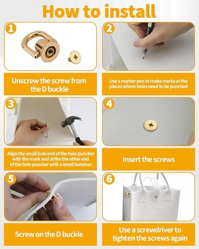 12 PCS D Rings for Purse with Hole Punch Tool - 360 Degree Rotatable D Ring for Purse, Bag Hardware, Belt, DIY Leather Craft, Craft Accessories Decoration (Gold) in Kuwait