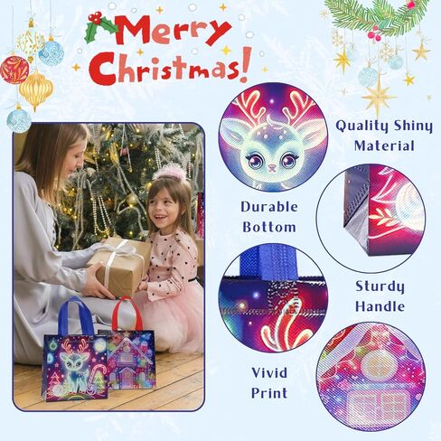 32 Pcs Christmas Gift Bags in 8 Styles, Waterproof Non-Woven Small Xmas Gift Bags Bulk for Gift Wrapping, Reusable Laser Tote Bags with Handles for Xmas Party Favors in Saudi Arabia