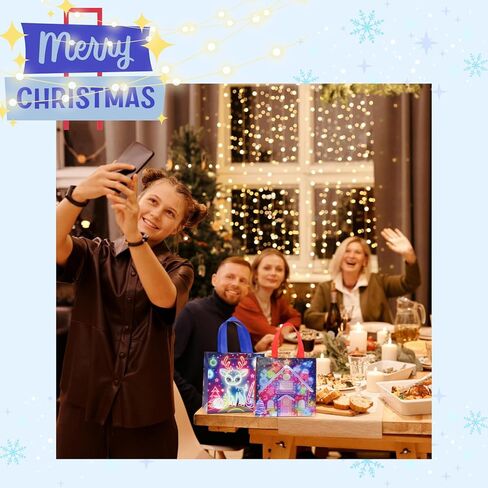 32 Pcs Christmas Gift Bags in 8 Styles, Waterproof Non-Woven Small Xmas Gift Bags Bulk for Gift Wrapping, Reusable Laser Tote Bags with Handles for Xmas Party Favors in Saudi Arabia
