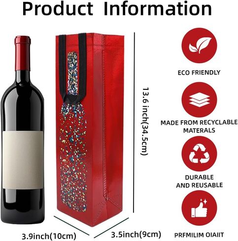 huichuan 12 Pack Red Wine Gift Bags, 13.6x3.5x3.9 Inches Reusable Holiday Wine Bags with Artistic Bottle Pattern Design for Christmas, Holiday, Wedding, Party in Saudi Arabia