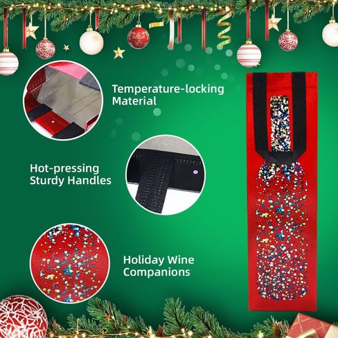 huichuan 12 Pack Red Wine Gift Bags, 13.6x3.5x3.9 Inches Reusable Holiday Wine Bags with Artistic Bottle Pattern Design for Christmas, Holiday, Wedding, Party in Saudi Arabia