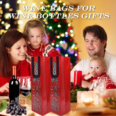 huichuan 12 Pack Red Wine Gift Bags, 13.6x3.5x3.9 Inches Reusable Holiday Wine Bags with Artistic Bottle Pattern Design for Christmas, Holiday, Wedding, Party in Saudi Arabia