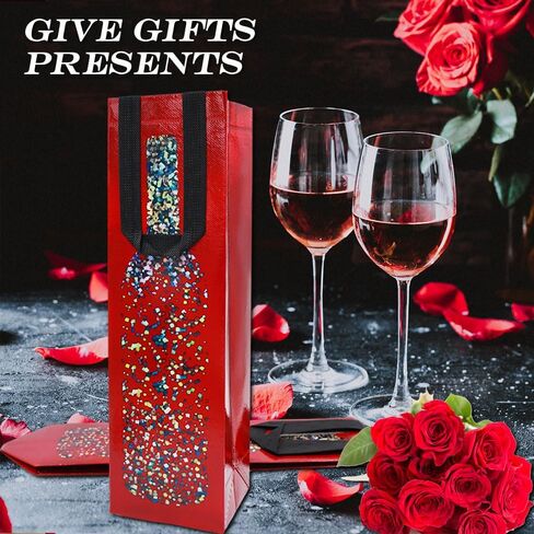 huichuan 12 Pack Red Wine Gift Bags, 13.6x3.5x3.9 Inches Reusable Holiday Wine Bags with Artistic Bottle Pattern Design for Christmas, Holiday, Wedding, Party in Saudi Arabia