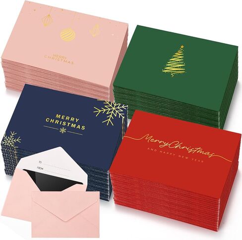 Zhanmai 48 Pcs Christmas Mini Gift Card Gold Foiled Envelopes Holders 3.9x2.7 Inch Greeting Business Sleeve Credit Cards Envelopes for Christmas Tips Coins Xmas Holiday Greeting Presents, Without Card in Saudi Arabia