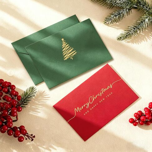 Zhanmai 48 Pcs Christmas Mini Gift Card Gold Foiled Envelopes Holders 3.9x2.7 Inch Greeting Business Sleeve Credit Cards Envelopes for Christmas Tips Coins Xmas Holiday Greeting Presents, Without Card in Saudi Arabia