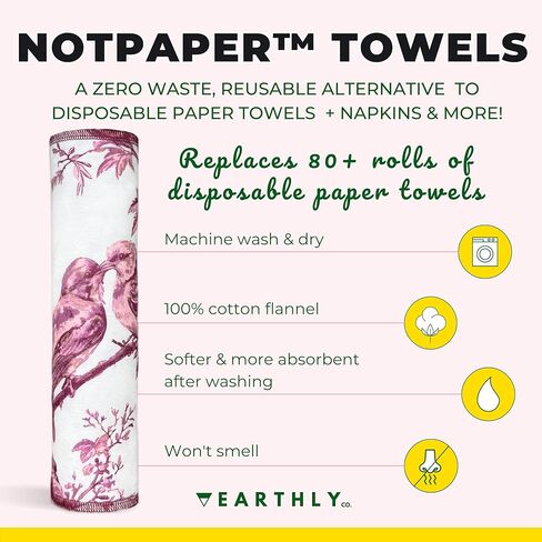 Reusable Paper Towels - 10 Pack - Roll of Washable Cotton Cloth Paper Towels - Paperless Reusable Napkins Cloth Washable - Absorbent + Long Lasting - Zero Waste Products - (Blooming) in Kuwait