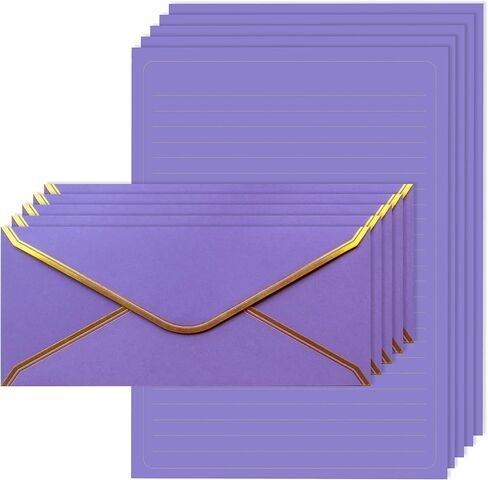 J6&H6 Gold Thread Stationery Paper and Envelopes Set Including 12 standard sized Phnom Penh envelopes and 24 sheets of lined paper Suitable for daily emotional expression Formal communication(grey) in Saudi Arabia