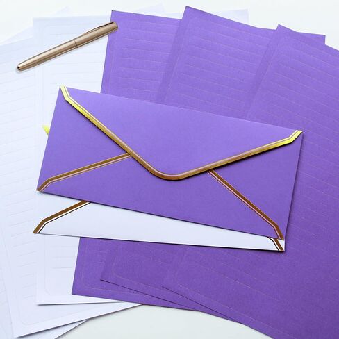 J6&H6 Gold Thread Stationery Paper and Envelopes Set Including 12 standard sized Phnom Penh envelopes and 24 sheets of lined paper Suitable for daily emotional expression Formal communication(grey) in Saudi Arabia