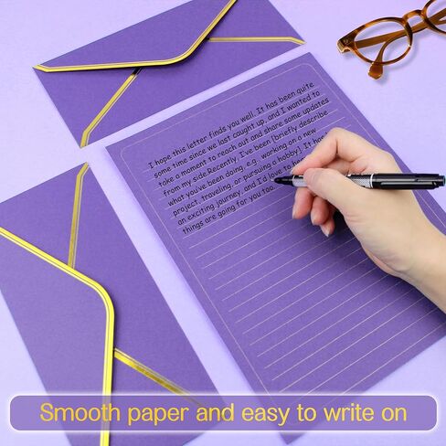 J6&H6 Gold Thread Stationery Paper and Envelopes Set Including 12 standard sized Phnom Penh envelopes and 24 sheets of lined paper Suitable for daily emotional expression Formal communication(grey) in Saudi Arabia