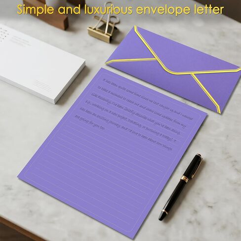 J6&H6 Gold Thread Stationery Paper and Envelopes Set Including 12 standard sized Phnom Penh envelopes and 24 sheets of lined paper Suitable for daily emotional expression Formal communication(grey) in Saudi Arabia