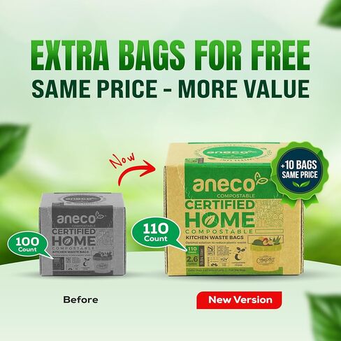 ANECO 100% Compostable Trash Bags 2.6 Gallon, Extra Thick Kitchen Small Compost Bags for Countertop Bin (100 Count) in Kuwait