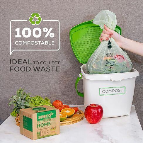 ANECO 100% Compostable Trash Bags 2.6 Gallon, Extra Thick Kitchen Small Compost Bags for Countertop Bin (100 Count) in Kuwait
