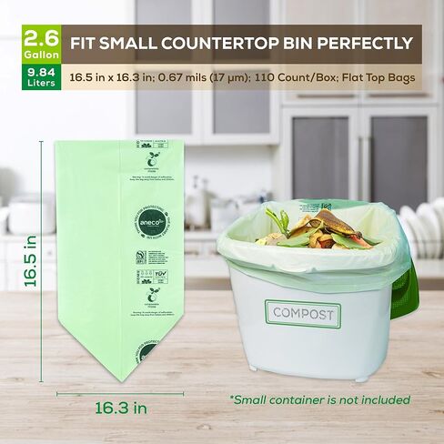 ANECO 100% Compostable Trash Bags 2.6 Gallon, Extra Thick Kitchen Small Compost Bags for Countertop Bin (100 Count) in Kuwait