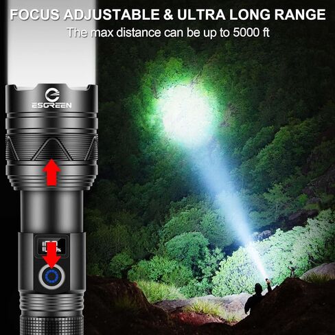 Super Bright Rechargeable Flashlights High Brightness 1000000 Lumens, Powerful Long Range 5000 ft LED Strong Big Flash lights, Long Lasting USB C, LCD Digital Display, 5 Modes, Double Switches in Saudi Arabia
