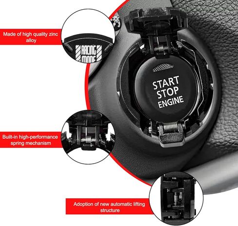 Push Start Button Cover, Car Engine Start Stop Button Decor Anti-Scratch Protector, Cool Zinc Alloy Vehicle Key Ignition Switch Protective Cover, Universal Car Accessories (Square, Red) in Saudi Arabia