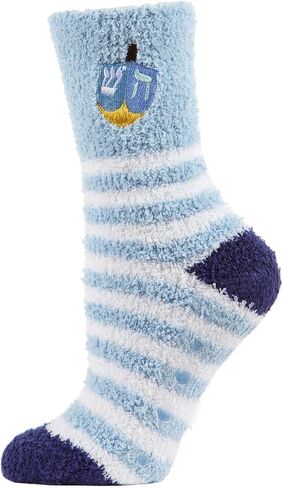 MeMoi Striped Dreidel Embroidery Cozy Holiday Crew Socks in Saudi Arabia