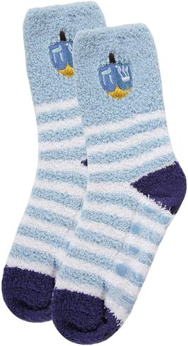 MeMoi Striped Dreidel Embroidery Cozy Holiday Crew Socks in Saudi Arabia
