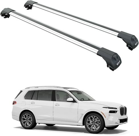 قضبان متقاطعة لحامل السقف لسيارة BMW X7 (G07) ​​تناسب نظام السكك الحديدية المرتفعة، تصميم إيرو مع فتحة T للوصول السريع، موديلات 2019-Up، سعة 330 رطل، قابلة للقفل، قضبان ألومنيوم (أسود) in Kuwait