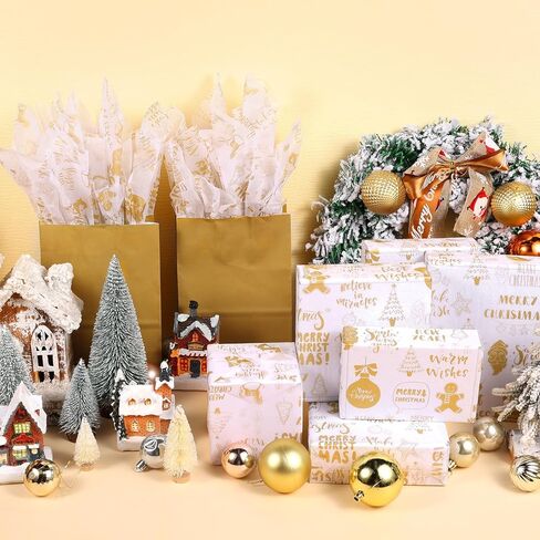 100 ورقة من المناديل الورقية الذهبية لعيد الميلاد، ورق تغليف هدايا عيد الميلاد الذهبي لمستلزمات حفلات عيد الميلاد المصنوعة يدويًا، 13.8 × 19.7 بوصة (ذهبي) in Kuwait