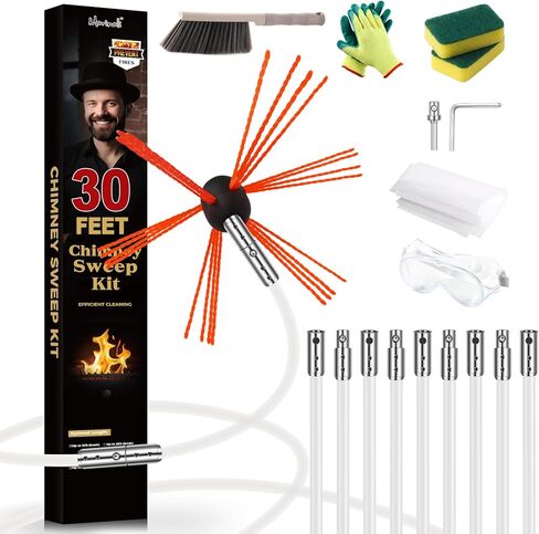 Morinoli 46 Feet Chimney Sweep Kit, Chrome Button Locking System, Chimney Cleaning Kit, Chimney Brush, Chimney Cleaning Tool, Chimney Cleaning System with 14 Flexible Chimney Rods in Saudi Arabia