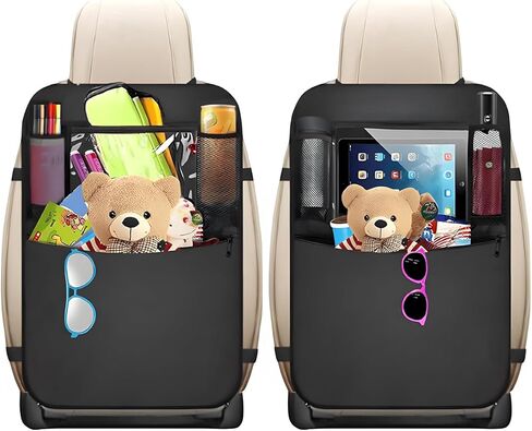2PCS Car Backseat Organizer, Multi-Pocket Back Seat Protector with 10.2" Tablet Holder, Waterproof Oxford Fabric Storage Bag Auto Kick Mat for Kids Toddlers (A Regular Style) in Saudi Arabia