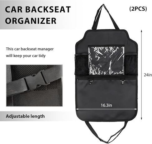 2PCS Car Backseat Organizer, Multi-Pocket Back Seat Protector with 10.2" Tablet Holder, Waterproof Oxford Fabric Storage Bag Auto Kick Mat for Kids Toddlers (A Regular Style) in Saudi Arabia