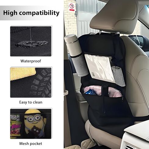 2PCS Car Backseat Organizer, Multi-Pocket Back Seat Protector with 10.2" Tablet Holder, Waterproof Oxford Fabric Storage Bag Auto Kick Mat for Kids Toddlers (A Regular Style) in Saudi Arabia