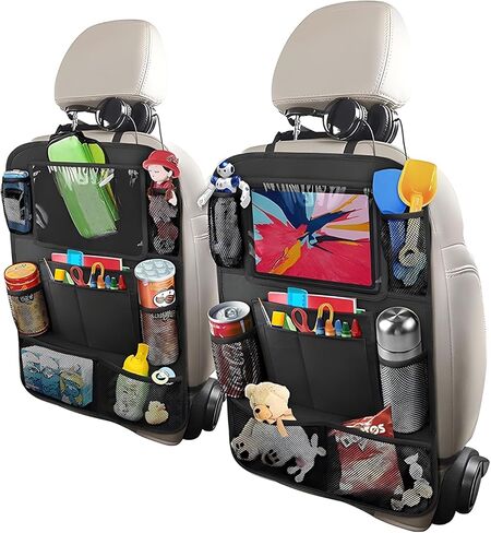 2PCS Car Backseat Organizer, Multi-Pocket Back Seat Protector with 10.2" Tablet Holder, Waterproof Oxford Fabric Storage Bag Auto Kick Mat for Kids Toddlers (A Regular Style) in Saudi Arabia