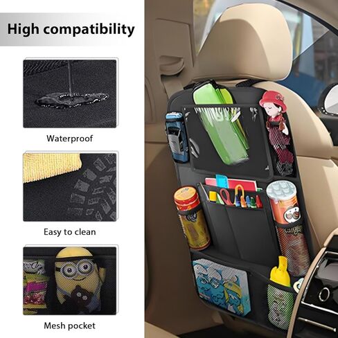 2PCS Car Backseat Organizer, Multi-Pocket Back Seat Protector with 10.2" Tablet Holder, Waterproof Oxford Fabric Storage Bag Auto Kick Mat for Kids Toddlers (A Regular Style) in Saudi Arabia