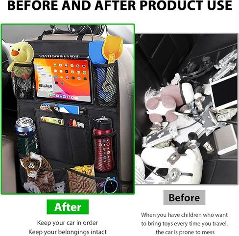 2PCS Car Backseat Organizer, Multi-Pocket Back Seat Protector with 10.2" Tablet Holder, Waterproof Oxford Fabric Storage Bag Auto Kick Mat for Kids Toddlers (A Regular Style) in Saudi Arabia