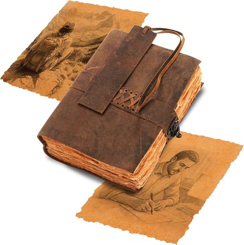 Pocket Companion Vintage Journal - Creative Leather Sketchbook, Classic Old Style - Versatile Leather Notebook for Writing, Drawing, Sketching, Multi-use Rustic & Vintage Notebook (Small) in Saudi Arabia