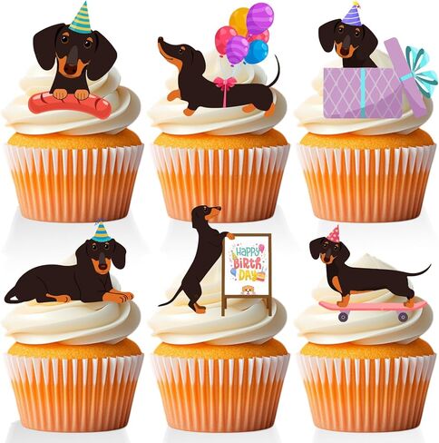 18 PCS Dachshund Cupcake Toppers for Baby Shower Birthday Party Dog Puppy Cake Decor Weiner Dog Dachshund Birthday Party Decorations Supplies in Saudi Arabia