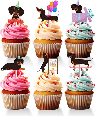 18 PCS Dachshund Cupcake Toppers for Baby Shower Birthday Party Dog Puppy Cake Decor Weiner Dog Dachshund Birthday Party Decorations Supplies in Saudi Arabia