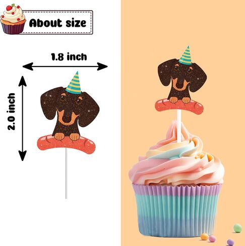 18 PCS Dachshund Cupcake Toppers for Baby Shower Birthday Party Dog Puppy Cake Decor Weiner Dog Dachshund Birthday Party Decorations Supplies in Saudi Arabia