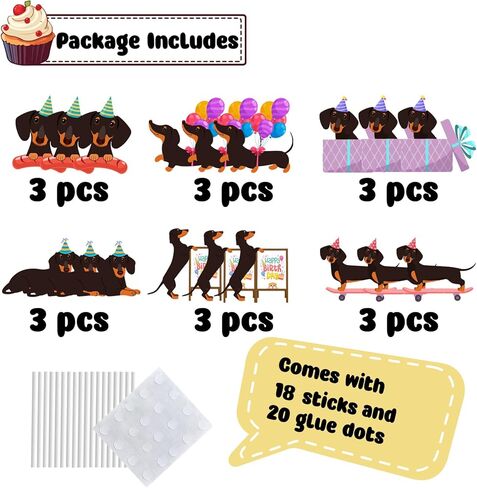 18 PCS Dachshund Cupcake Toppers for Baby Shower Birthday Party Dog Puppy Cake Decor Weiner Dog Dachshund Birthday Party Decorations Supplies in Saudi Arabia