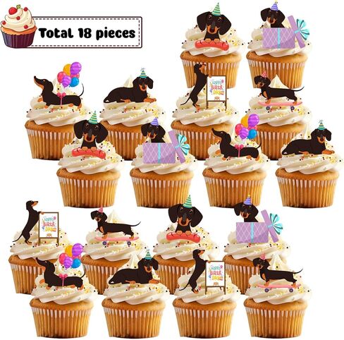 18 PCS Dachshund Cupcake Toppers for Baby Shower Birthday Party Dog Puppy Cake Decor Weiner Dog Dachshund Birthday Party Decorations Supplies in Saudi Arabia