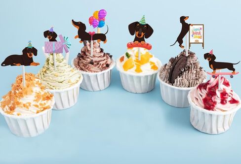 18 PCS Dachshund Cupcake Toppers for Baby Shower Birthday Party Dog Puppy Cake Decor Weiner Dog Dachshund Birthday Party Decorations Supplies in Saudi Arabia