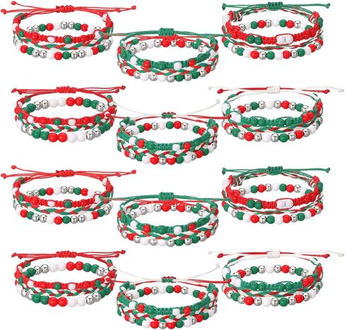 36 Pcs Christmas Friendship Bracelets Gift Bulk for Women Friend Woven Braided Beaded Handmade Stackable Stretch Red Green Bracelets Stocking Stuffers Gift for Xmas Birthday Party Favor in Saudi Arabia