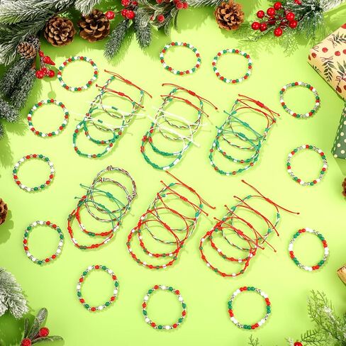 36 Pcs Christmas Friendship Bracelets Gift Bulk for Women Friend Woven Braided Beaded Handmade Stackable Stretch Red Green Bracelets Stocking Stuffers Gift for Xmas Birthday Party Favor in Saudi Arabia